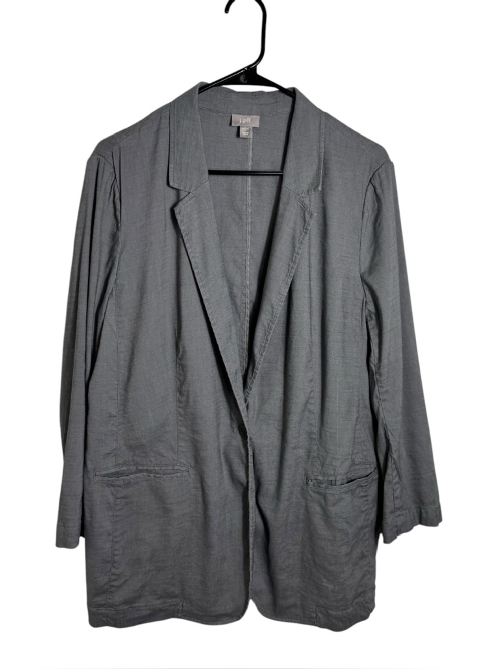 J. Jill Gray Linen Blend One Button Relaxed Blazer Jacket Large